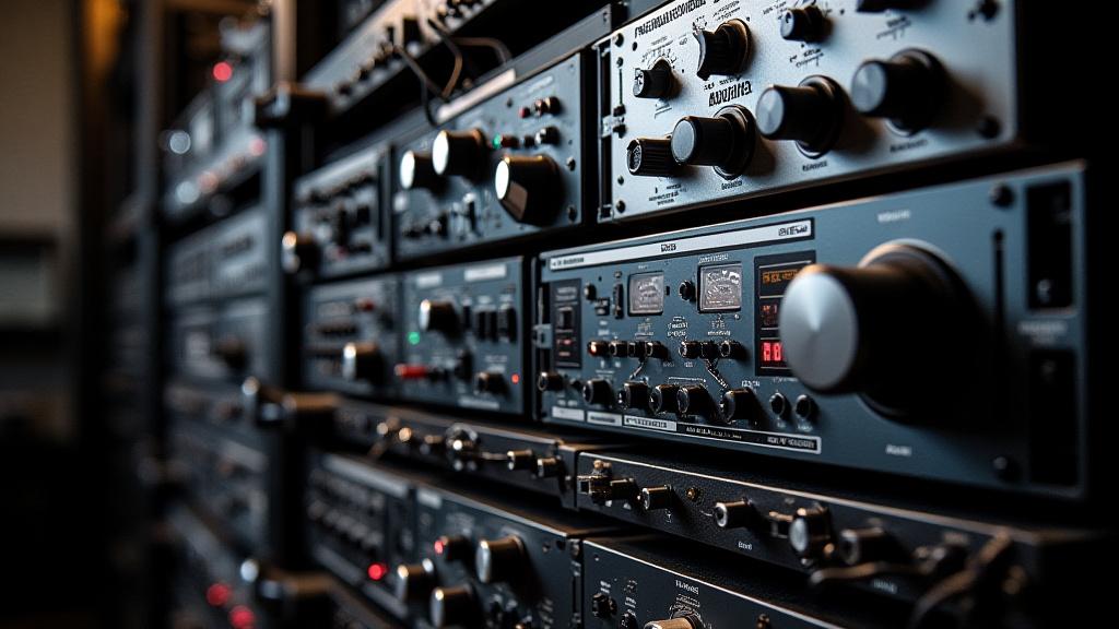 Mga rack ng high-fidelity audio equipment at processor